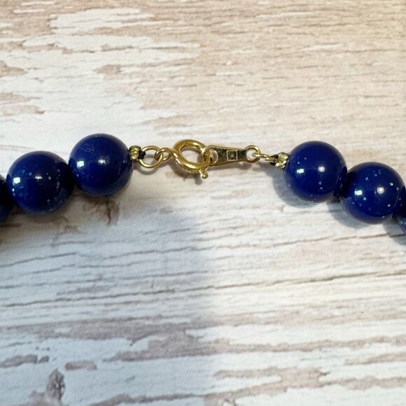 Vintage Avon Blue Green Gold Bead Necklace Rhinestone & Cabochon Center 20" - Picture 9 of 10